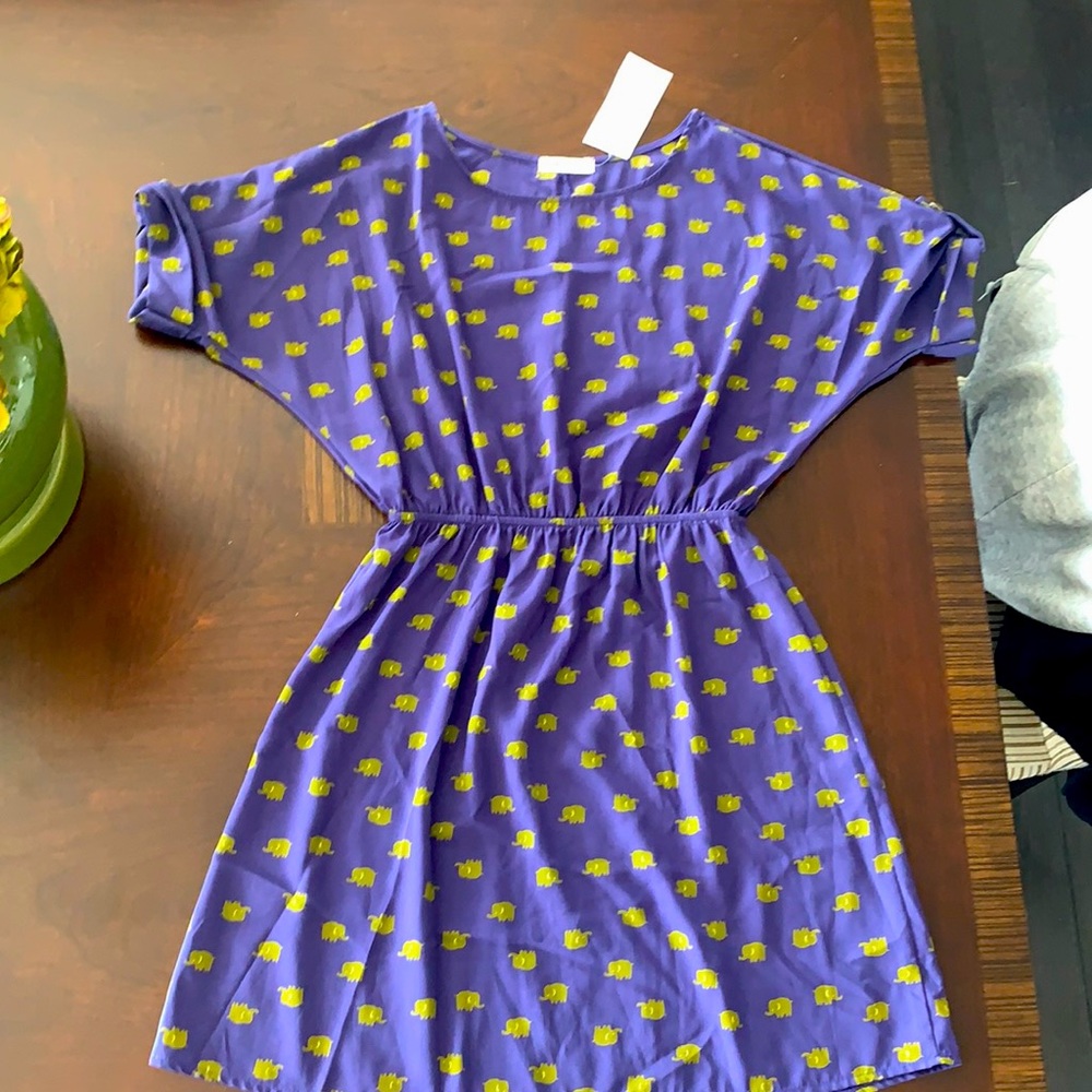 Skater Dress : Purple w/YellowGreen elephant print